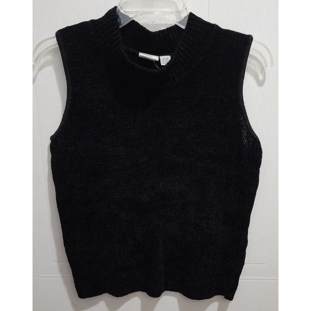 Chico's Women's Sleeveless Chenille Knit Sweater Mock Neck Black Size 2 (Large)